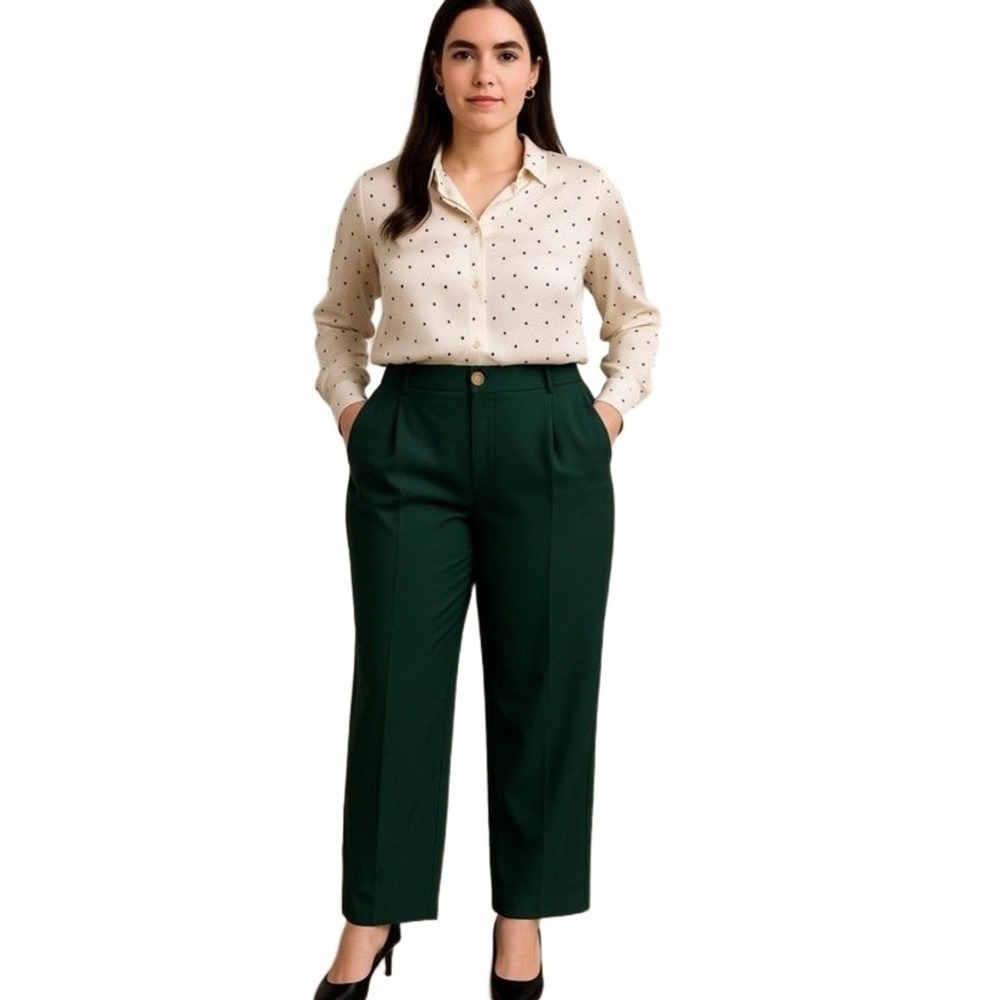 Shein Curve Pants Womens Plus Size 2XL Green Pleated Wide Leg Pants Office Work
